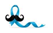 Prostate cancer awareness month concept with light blue silk ribbon and moustache