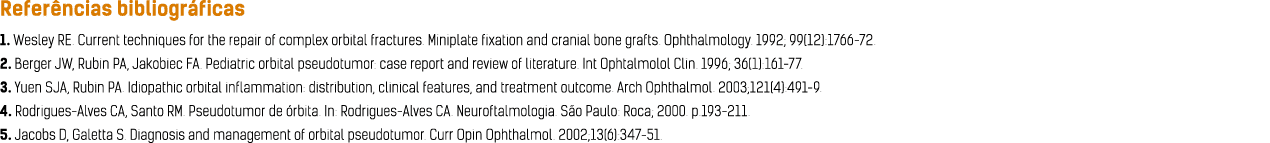 Referências bibliográficas 1  Wesley RE  Current techniques for the repair of complex orbital fractures  Miniplate fi   