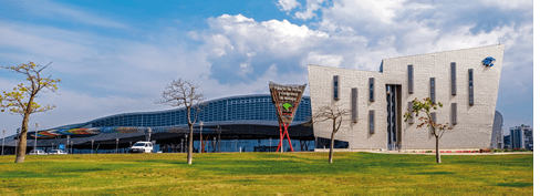 Malaga, Spain - May 20, 2018  Trade Fair and Congress Center of Malaga, Spain  This building has a total area of 60,000 m2, of which 17,000 m2 are dedicated to exhibition area