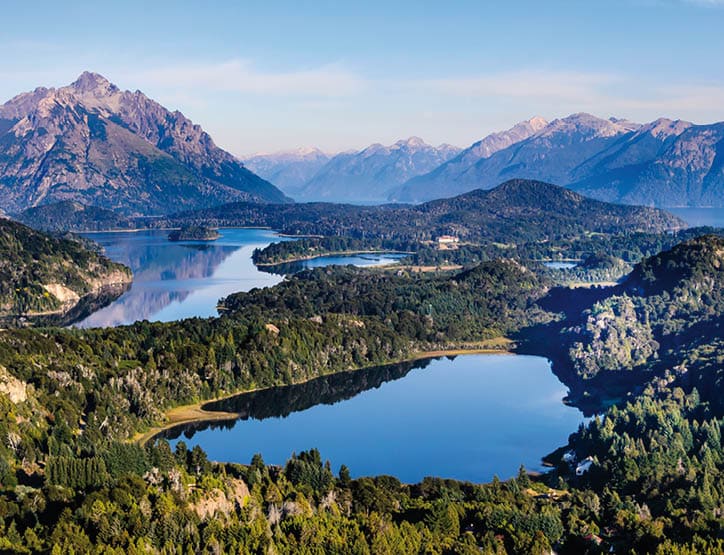 Lakes landscape,  Cerro Campanario viewpoint near Bariloche in Nahuel Huapi National Park, Patagonia region in Argentina 