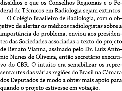 dissídios e que os Conselhos Regionais e o Federal de Técnicos em Radiologia sejam extintos  O Colégio Brasileiro de    
