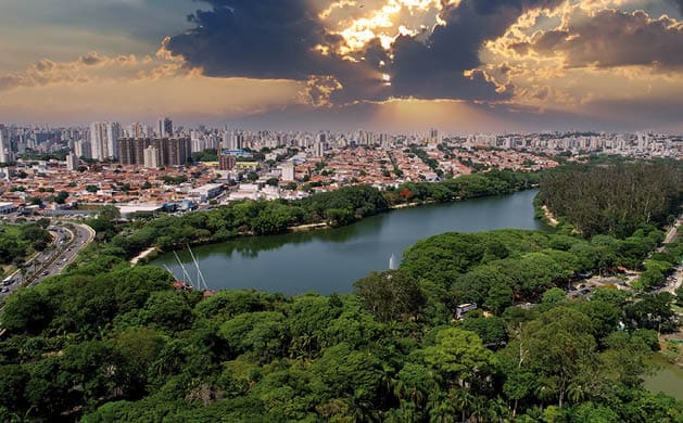 Taquaral lagoon in Campinas, view from above, Portugal park, Sao Paulo, Brazil.