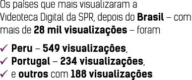 Os pa ses que mais visualizaram a Videoteca Digital da SPR, depois do Brasil   com mais de 28 mil visualiza  es   for   
