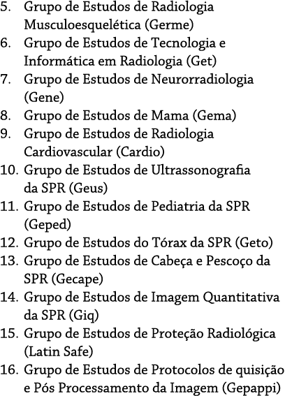 5   Grupo de Estudos de Radiologia Musculoesquel tica (Germe) 6   Grupo de Estudos de Tecnologia e Inform tica em Rad   