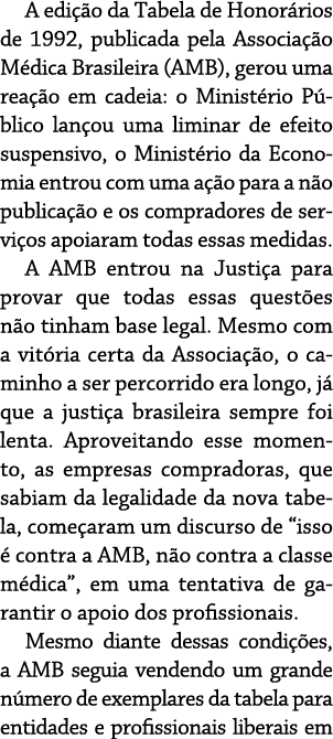 A edição da Tabela de Honorários de 1992, publicada pela Associação Médica Brasileira (AMB), gerou uma reação em cade   