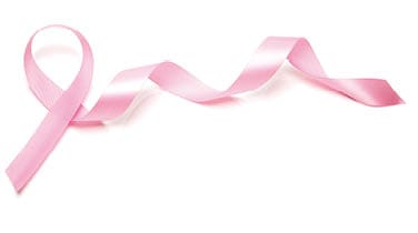 Pink breast cancer ribbon isolated on white background