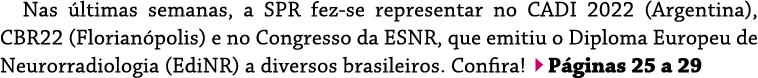 Nas últimas semanas, a SPR fez-se representar no CADI 2022 (Argentina), CBR22 (Florianópolis) e no Congresso da ESNR,   